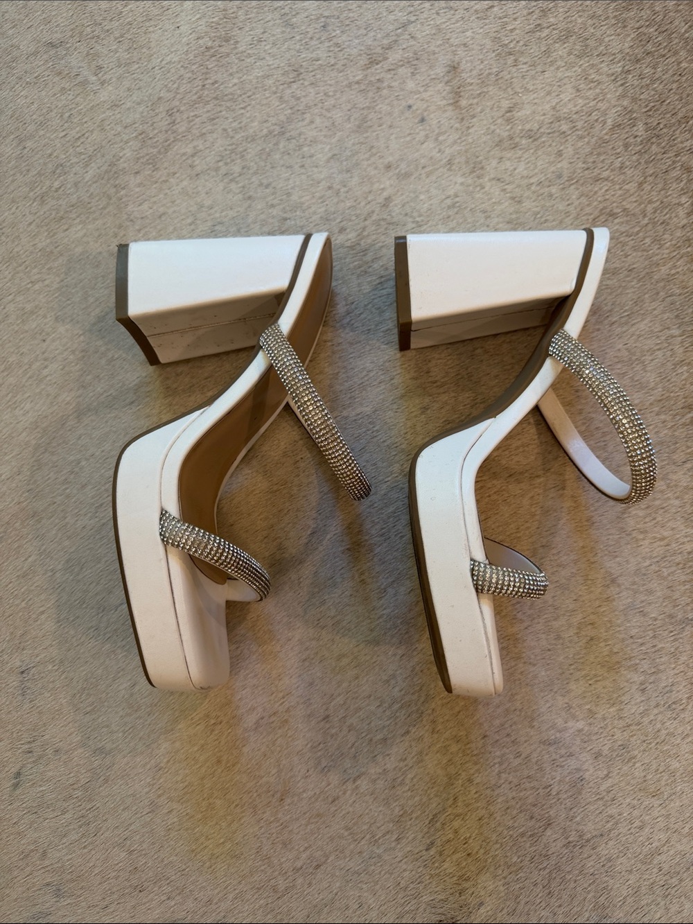 White Block Heel with Rhinestone Straps - Picture 4 of 4